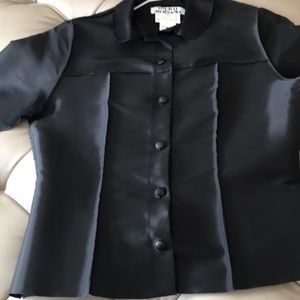 Black polyester button front shirt
